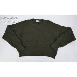 Poof Apparel Olive Green Cropped Sweater M Textured Knit Boxy Cozy Minimalist